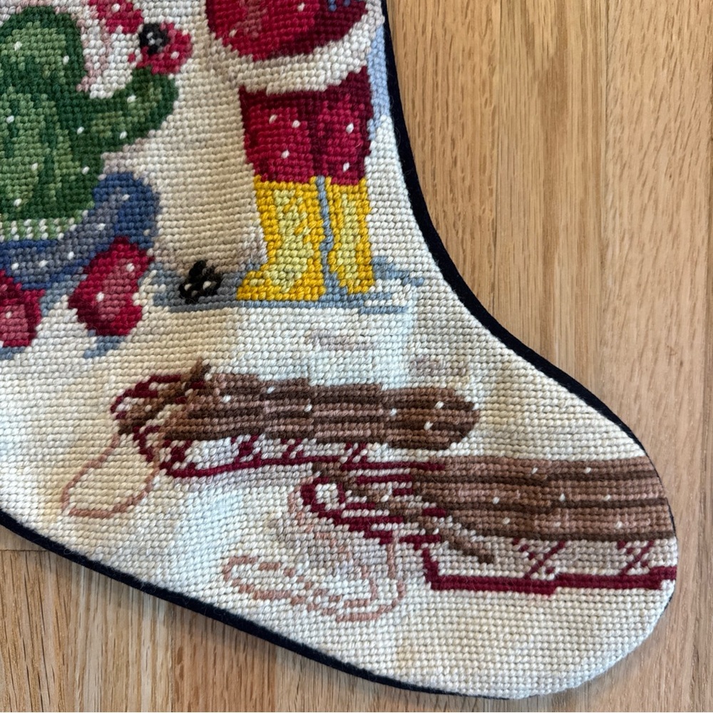 2 Needlepoint Christmas Stockings O’Christmas Tree & Let It Snow Velvet - Picture 5 of 10